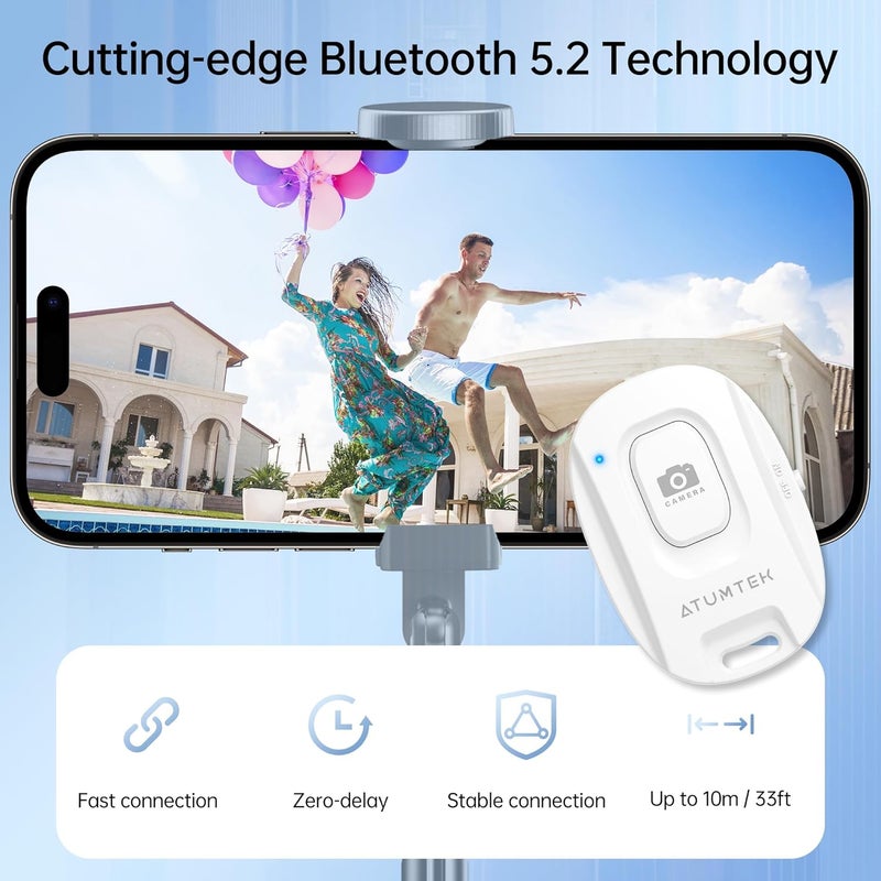 ATUMTEK Camera Remote Shutter for iPhone and Android Smartphones (2 Pack), Wireless Phone Remote Control Selfie Button for Photos and Videos (Bluetooth 5.2), Wrist Strap Included, White - Image 2